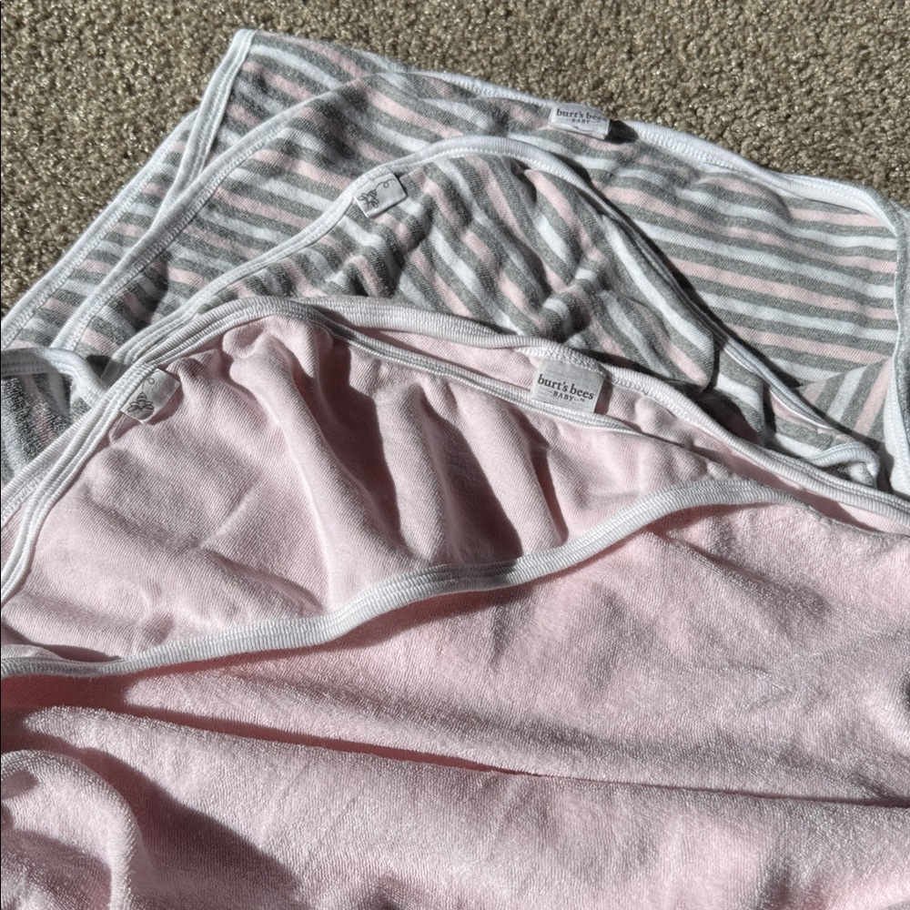 Burt's Bees Pink and Gray Baby Towels